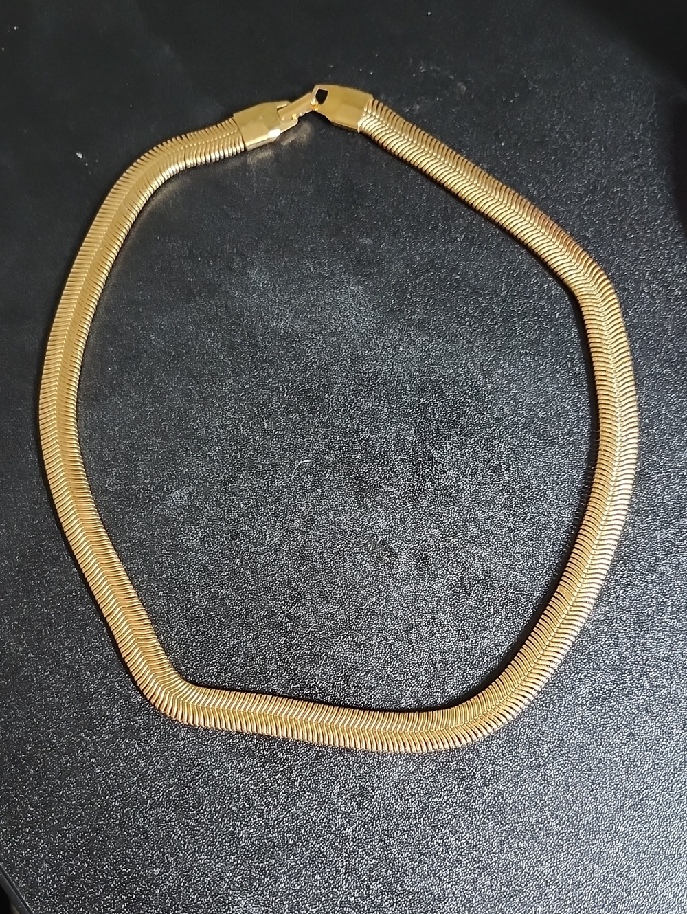 Gold Tone Herringbone Chain Necklace